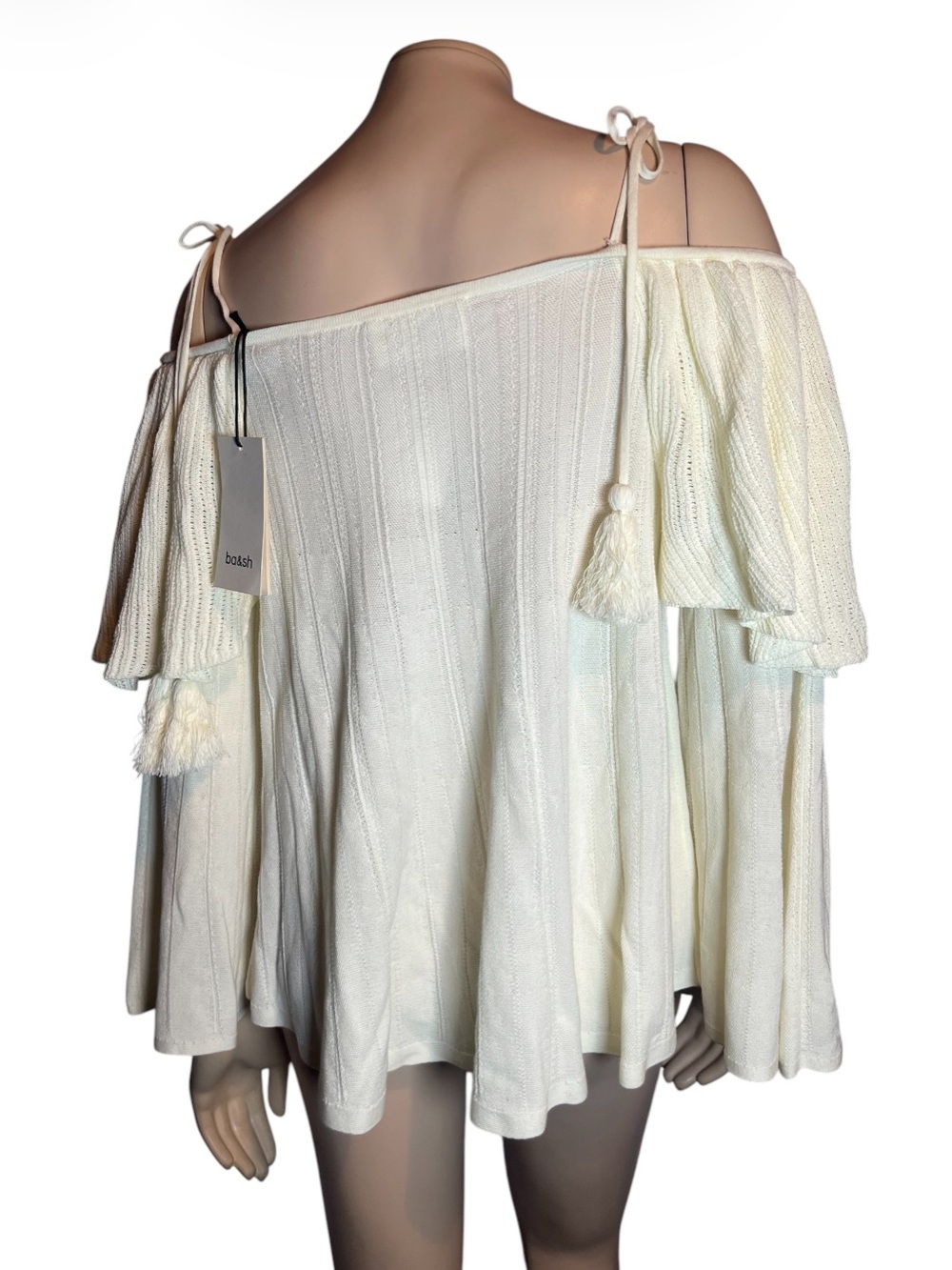 ba&sh Vala Cream Off-Shoulder Knit Top with Tassel Ties - Picture 6 of 16